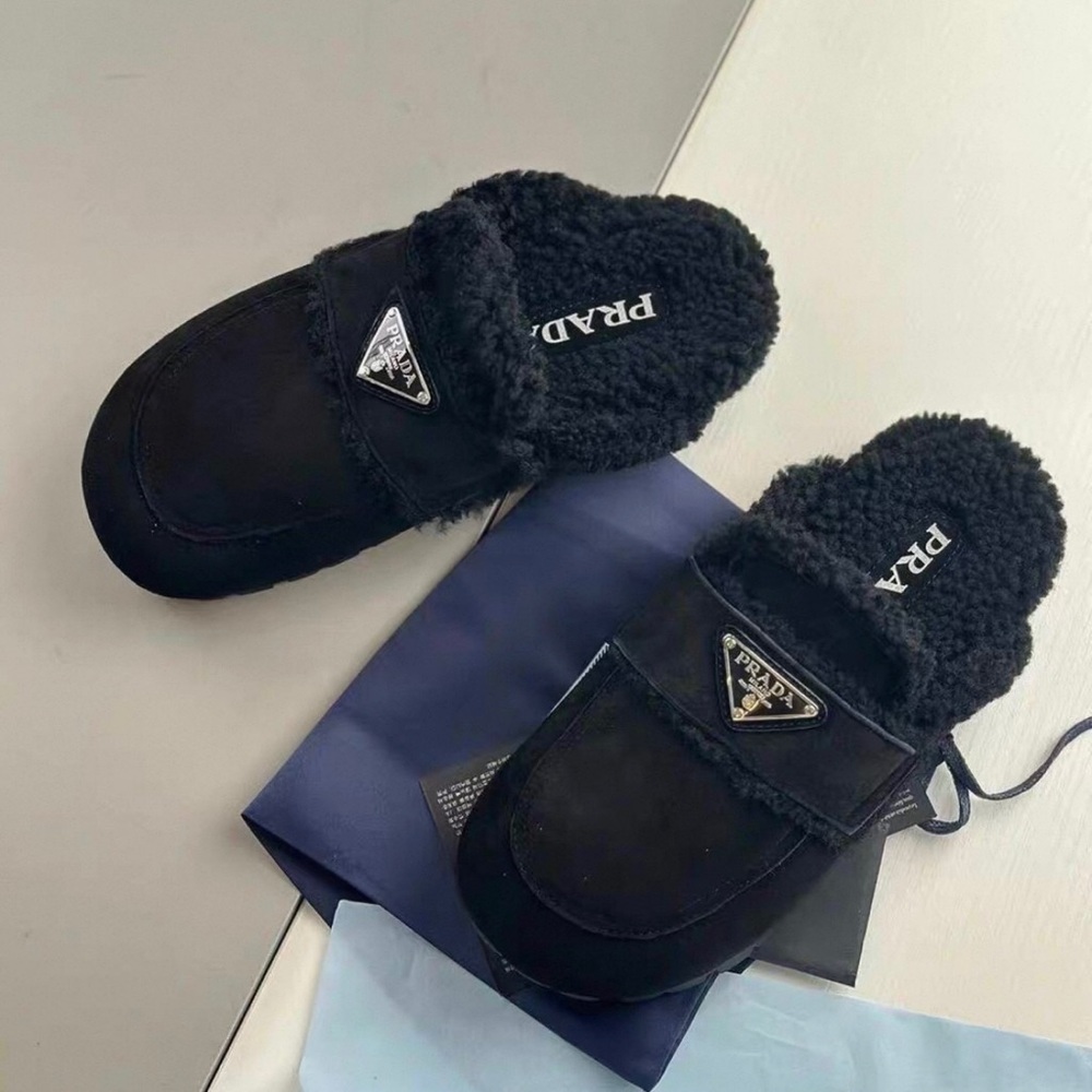 Prada Black Shearling Lined Mules